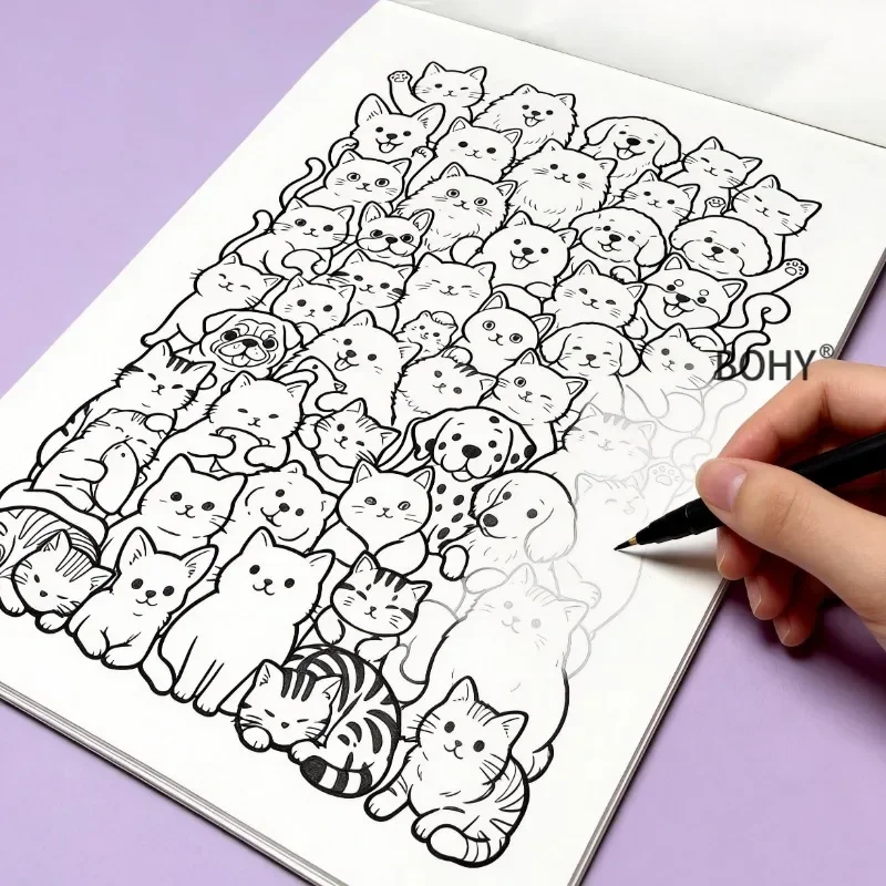 1 Large-sized Multi Theme Coloring and Drawing Album, 16 Pages , Cultivation of Color Matching Aesthetics, Adult Decompression