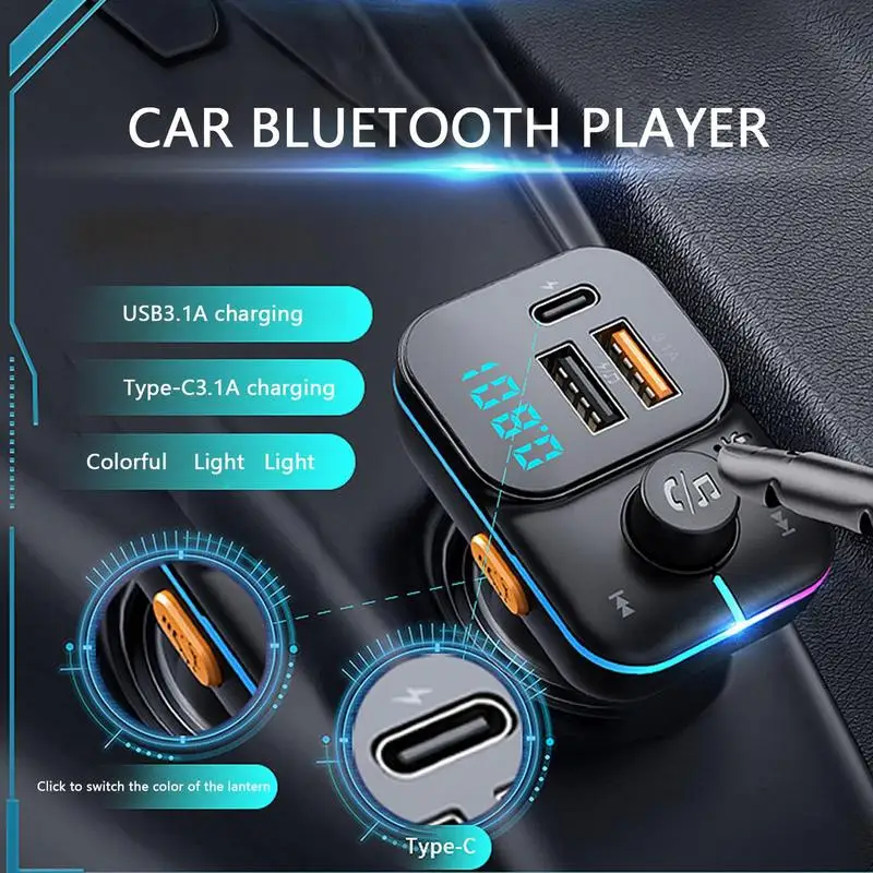 

Car Hands Free Bluetooth5.0 FM Transmitter Kit USBC Port Support 3.1A Fast Charging Car ChargerBluetooth Adapter Car Accessory