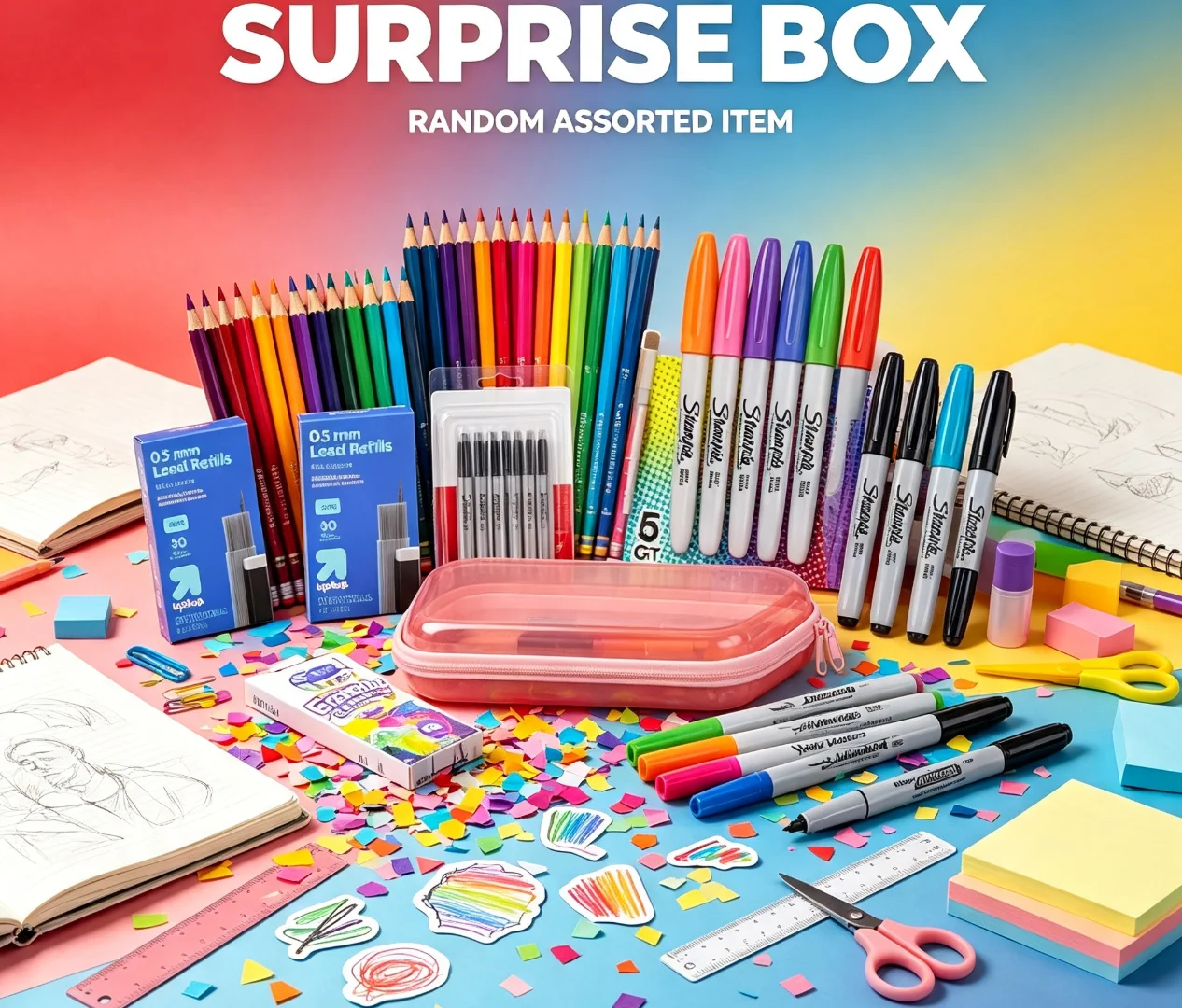 Back To School Mystery Blind Box Random Stationery, Colored Pencils, Permanent Markers, Lead Refills, Hard Pencil Case, Art Writing Surprise Supplies view 3