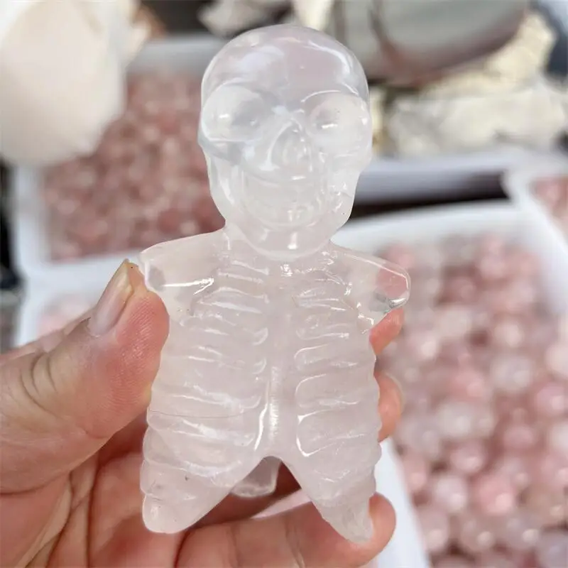 

Natural Clear Quartz Skeleton Carving Healing Stone Carving Craft Crystal For Home Decor Meditation Gift 1PCS