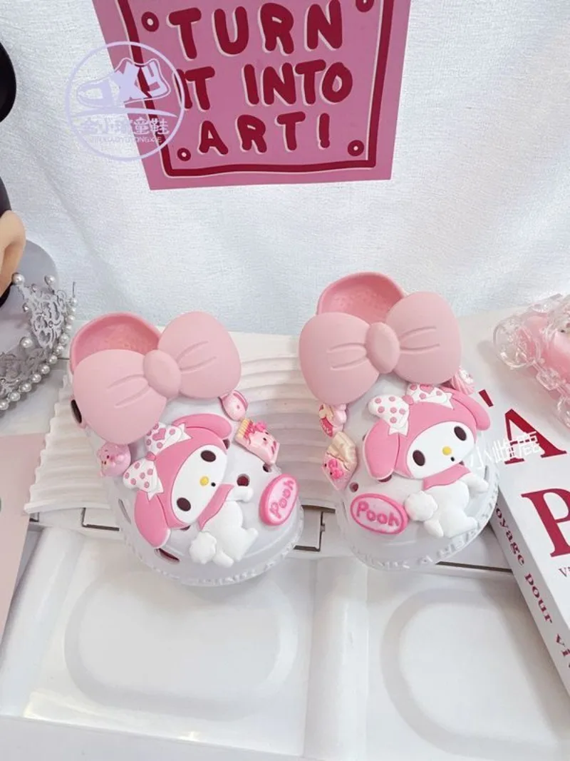

Летние повседневные сандалии с подвеской в стиле аниме Kawaii Sanrio My Melody, милые детские тапочки принцессы с героями мультфильмов, обувь, подарки для детей