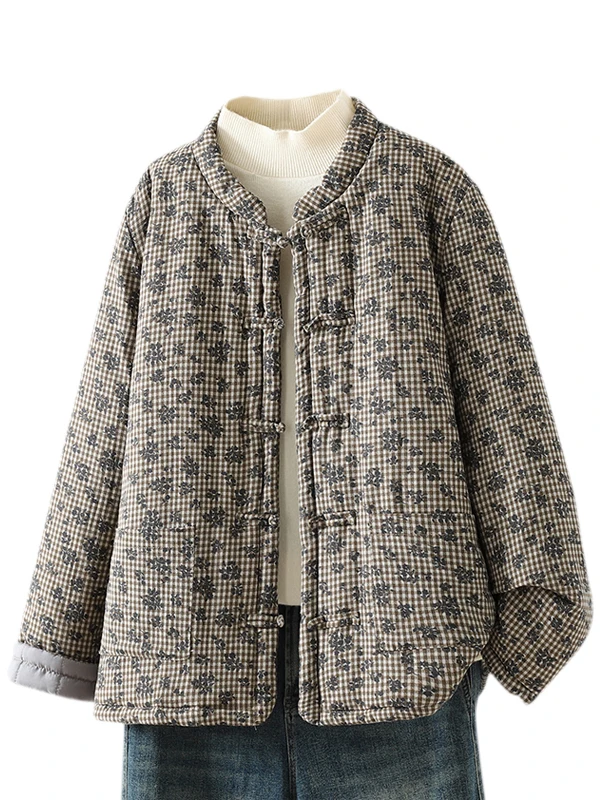 Thiened-abrigo de invierno de algodón para mujer, abrigo Retro con estampado de Sle, corte holgado, largo, cuello levantado, cierre de un solo botón