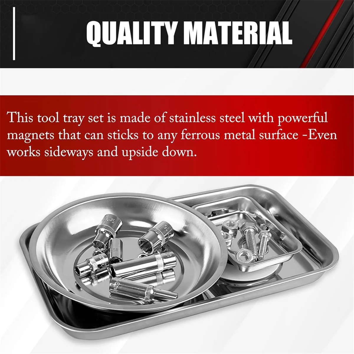 3-Piece Magnetic Tray Holder, Magnetic Parts Tray Set, Thickened Tray,Stainless Steel, Tool Trays for Screw, Bolts, Nuts