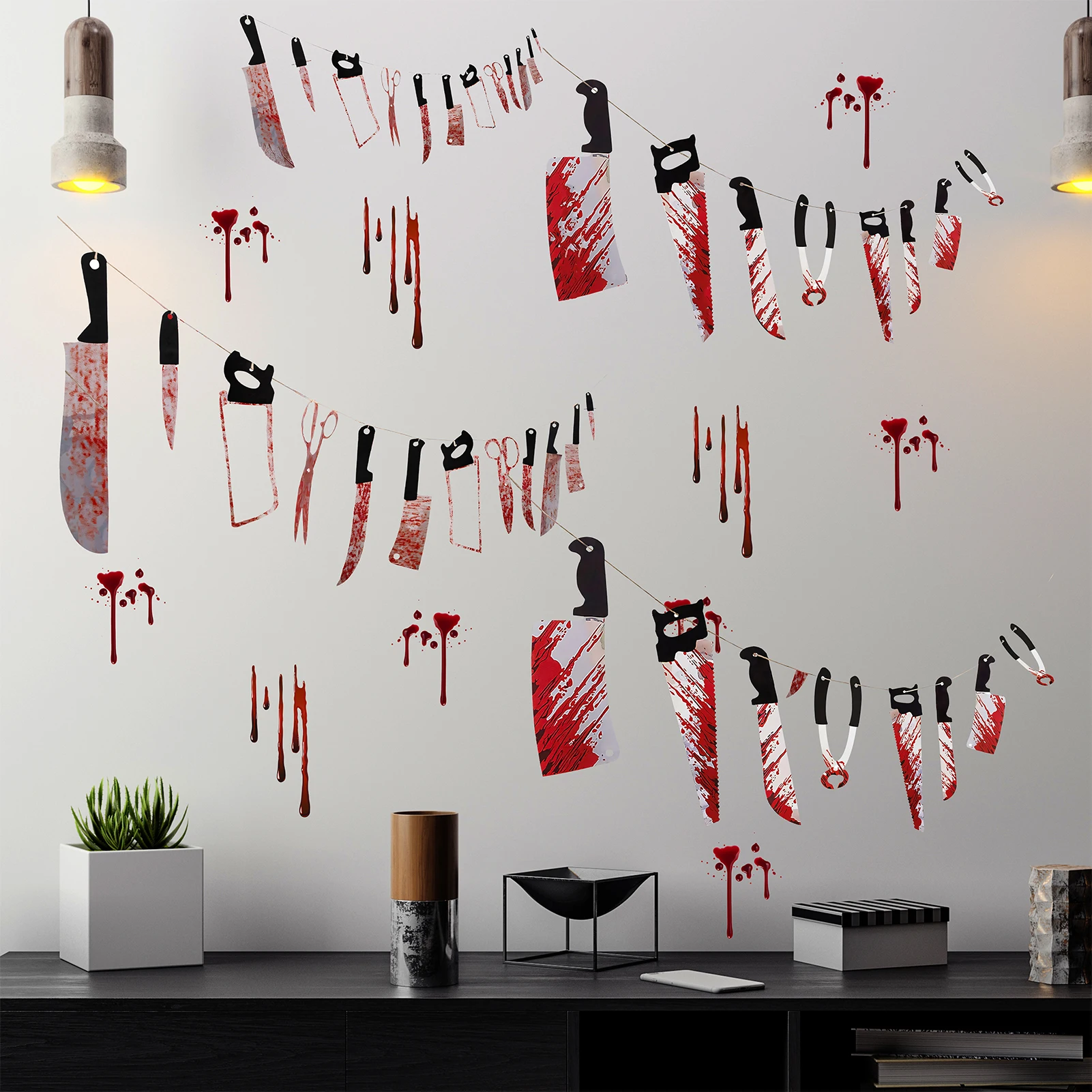 Horror Blood Splatter Knife Wall Sticker Halloween Decoration Creepy Decal for Haunted House Bar Party Wall Background Decor