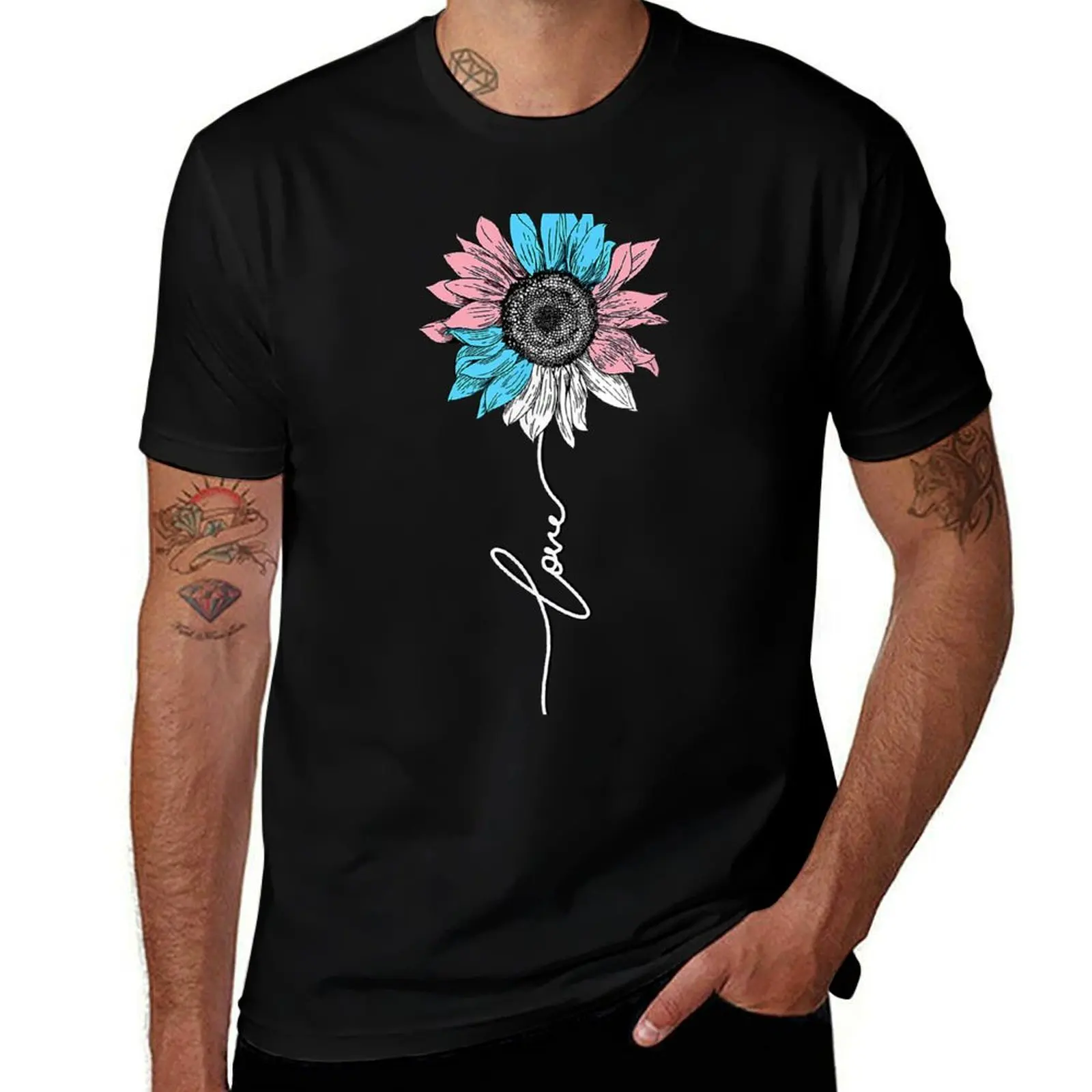 Sunflower Love Transgender Trans Pride Flag LGBT Support T-Shirt Active Wear Sports for Men T-Shirt