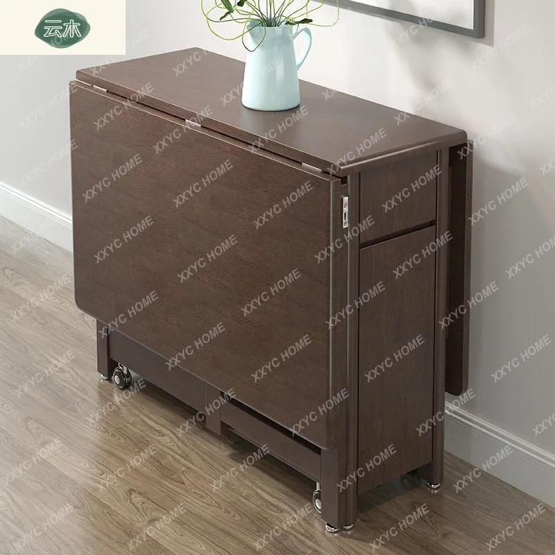 

Складной обеденный стол из цельного дерева, из золотистого шелкового ореха, для небольшой квартиры, телескопический, современный, простой, для домашнего использования.