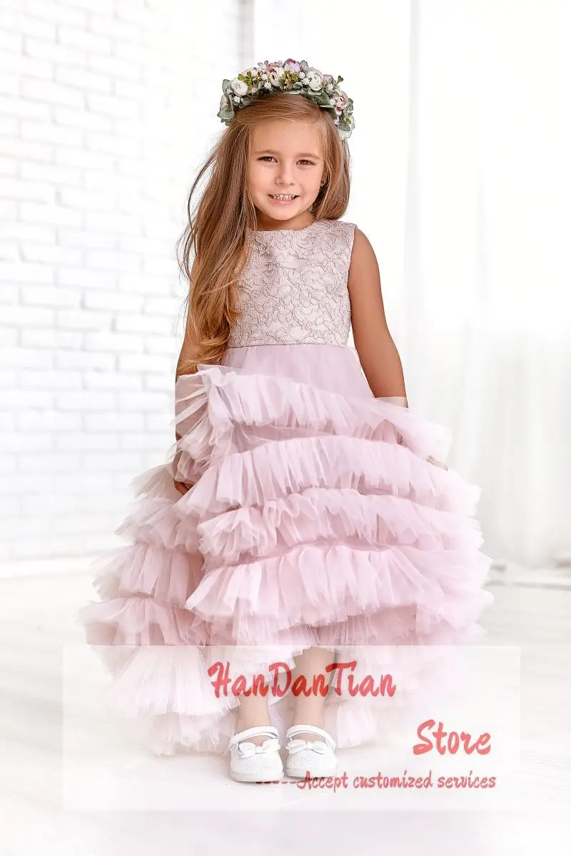 

Flower Girl Dresses for Wedding Lace Short Sleves First Communion Gown