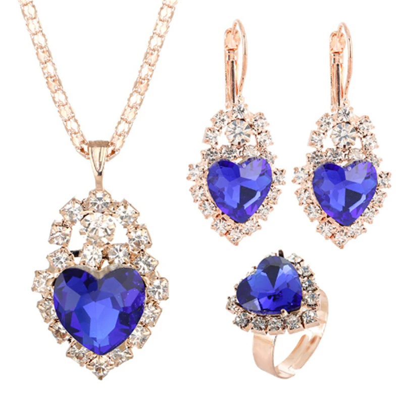 Jewelry Sets Women Wedding Jewelry Set for Brides Gold-Color Zirconia Earring Pendant Necklace Ring Sets