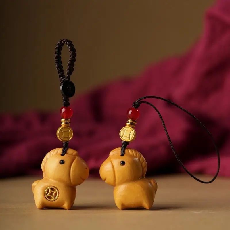 Creative Sandalwood Horse Pendant Keychain Year Of The Horse Mobile Phone Chain Backpack Hanging Decoration New Year Gifts