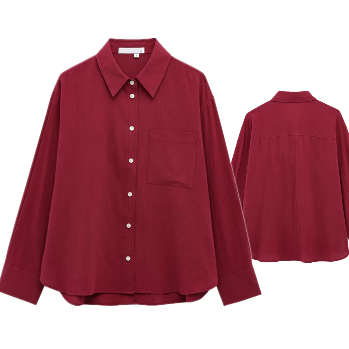 

Dave&Di Женская одежда Минималистичная бордовая рубашка с длинными рукавами Женские топы Свободная блузка Женская повседневная рубашка