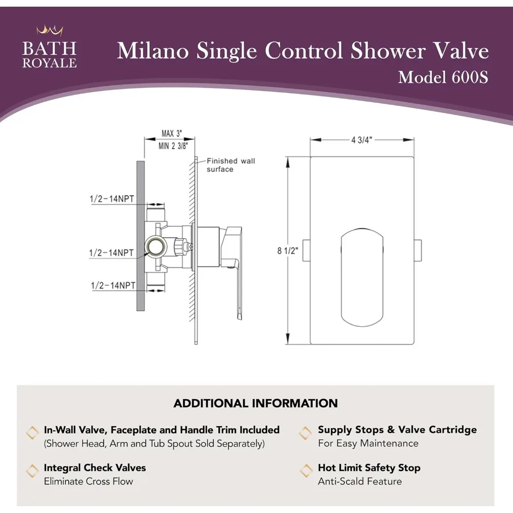 All-Metal Pressure Balancing Shower Valve - No Scalding, Brushed Nickel Finish, Long-Lasting Durability