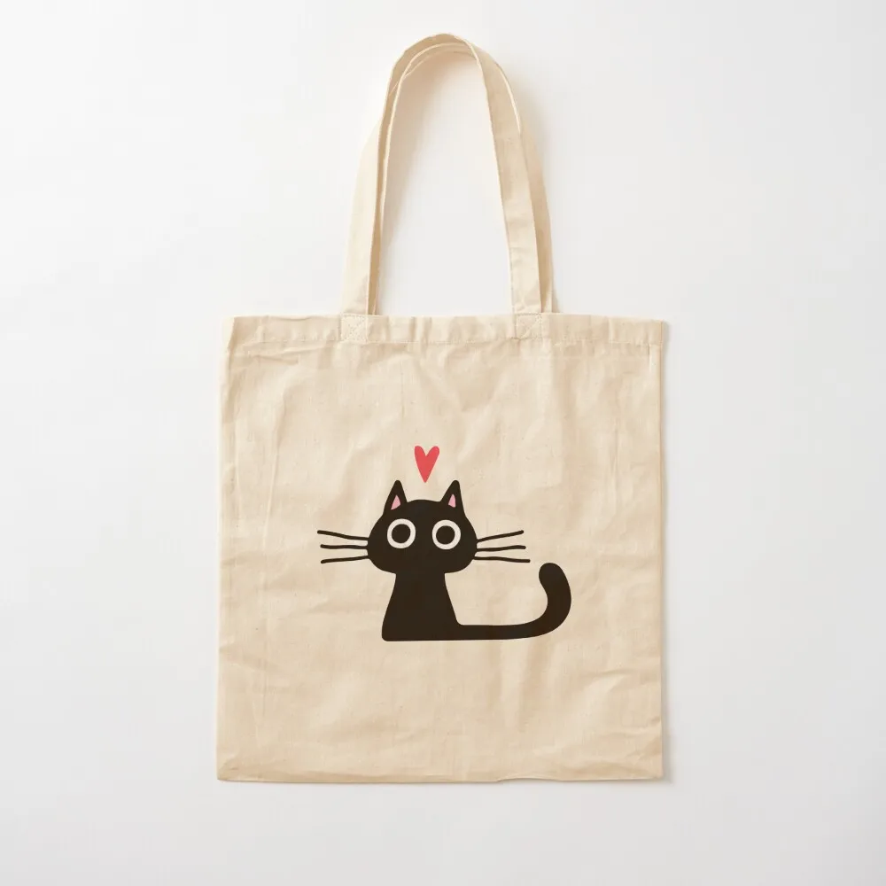 Cute Black Cat with Heart Kitten Valentine Tote Bag Candy bags shopper bag women tote bags men