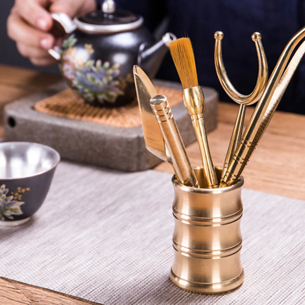 

6 Piece Chinese Tea Set for Gong Fu Brewing Bamboo Inspired Tools Includes Spoon Fork Clip and Bucket Pen Tea Making Tool Kit