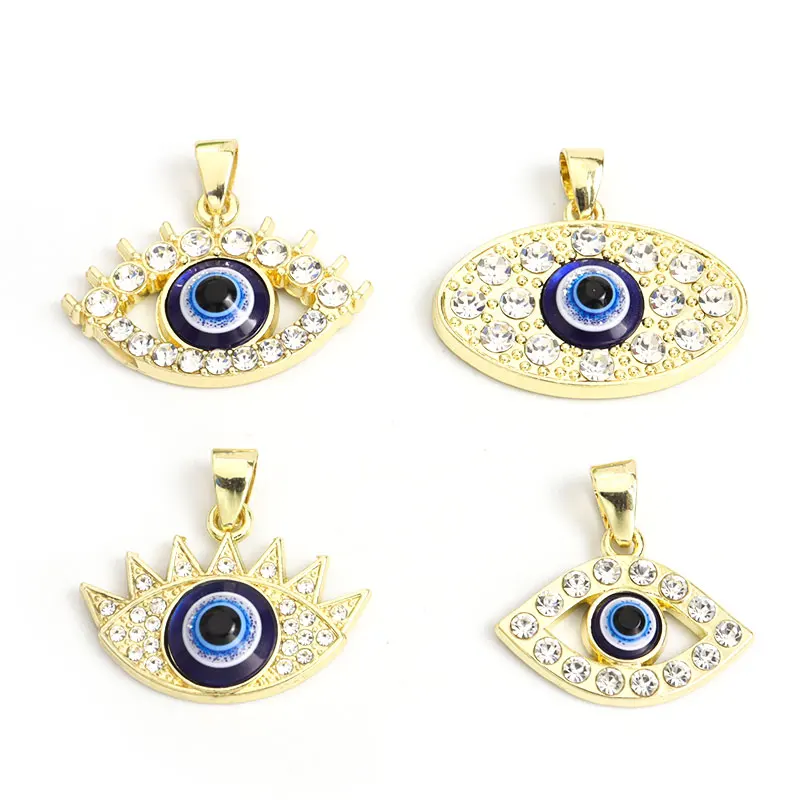 1pcs Resin Fatima Evil Eye Charms Turkish Eye Shape Gold Silver Color Alloy Rhinestones Pendant DIY Jewelry Necklace Accessories