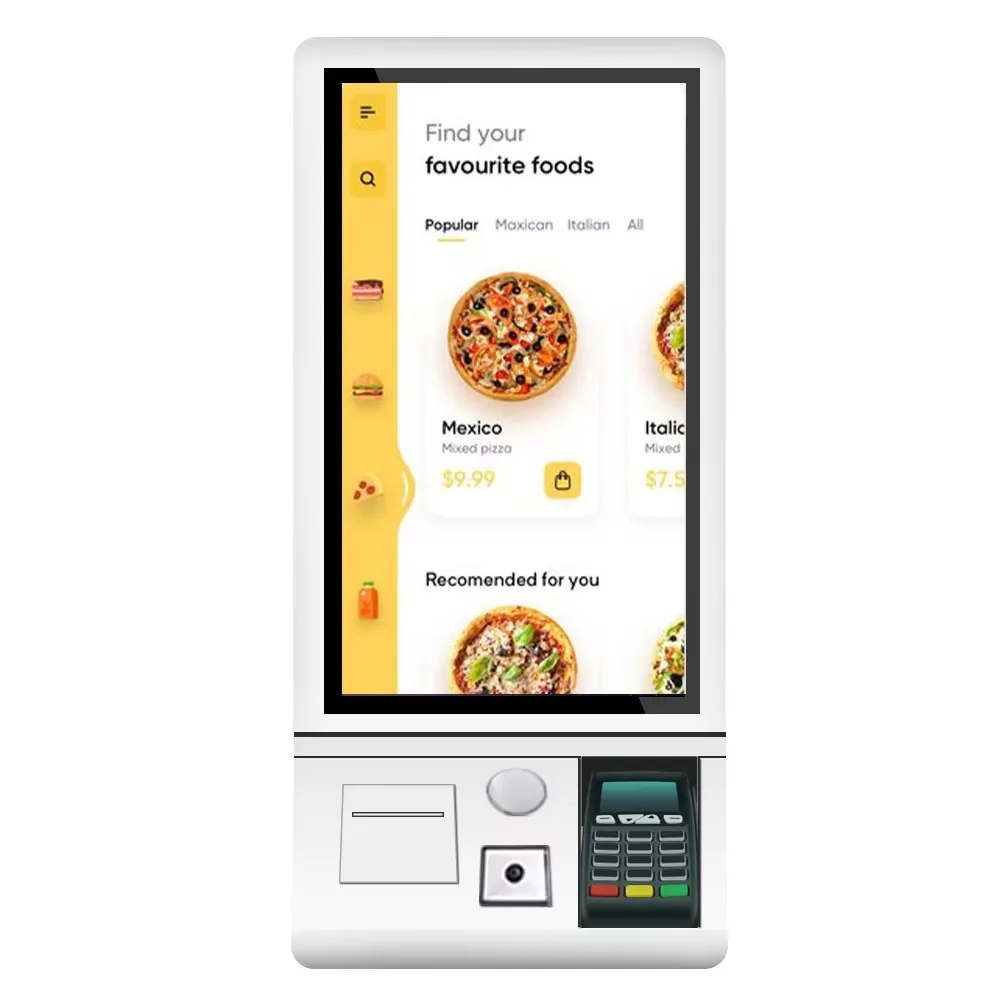 32-Inch interactive digital signage kiosk for self-service ordering and payment systems in restaurants and cafeterias