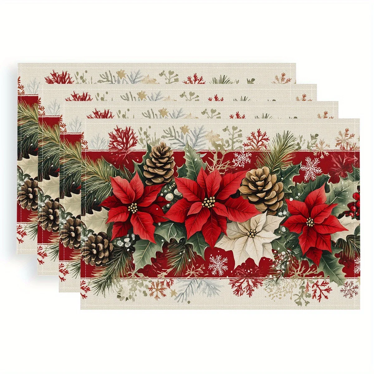 4pcs Placemat Realistic Oil Painting Style Christmas Theme Rich and Elegant Polyester Fabric Digital Printing Placemat