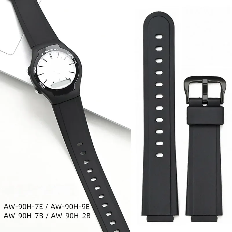 Resin TPU Strap for Casio AW-90H Electronic Watch Band Black Rubber Special Interface Bracelet Steel Pin Buckle Accessories