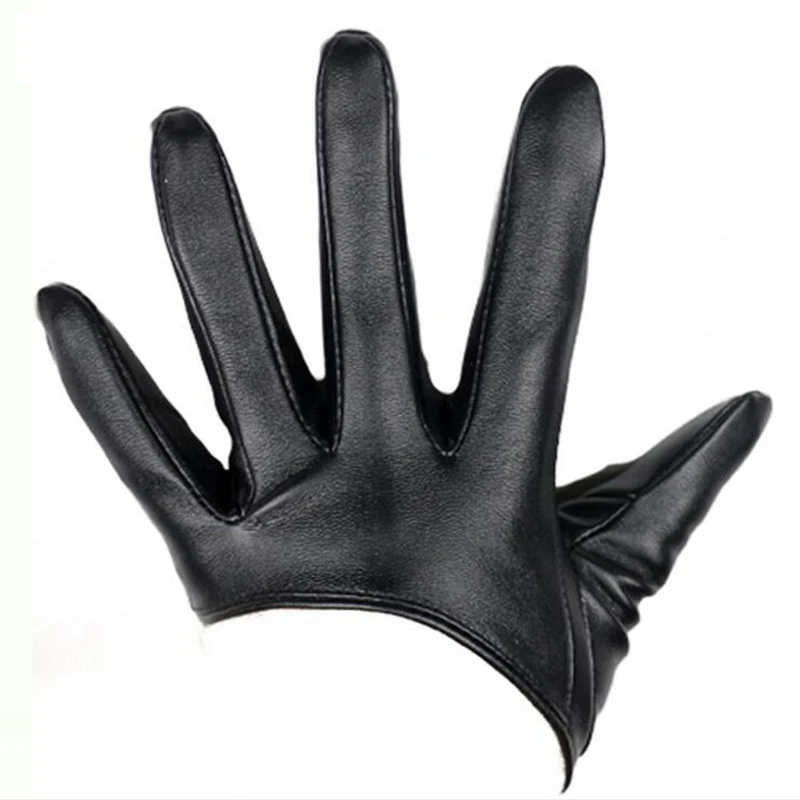 HOOLDW New Design Sexy Leather Gloves For Women Half Palm PU Leather Gloves Dancing Party Show Gloves Black Mittens Costume