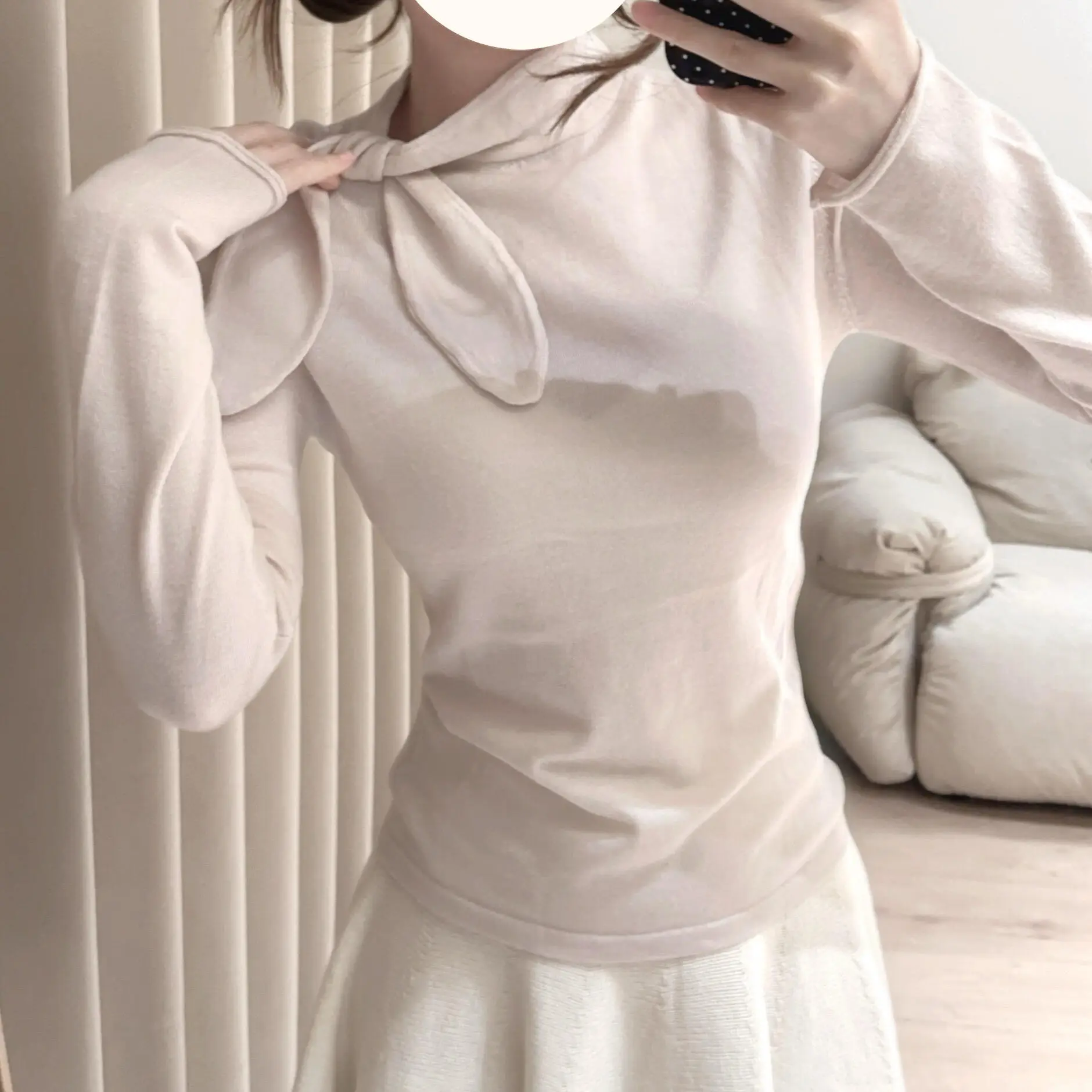 

Ele Вязаный свитер с узлом. Осенняя коллекция 202. Женский облегающий свитер с длинными шерстяными кроличьими ушками.