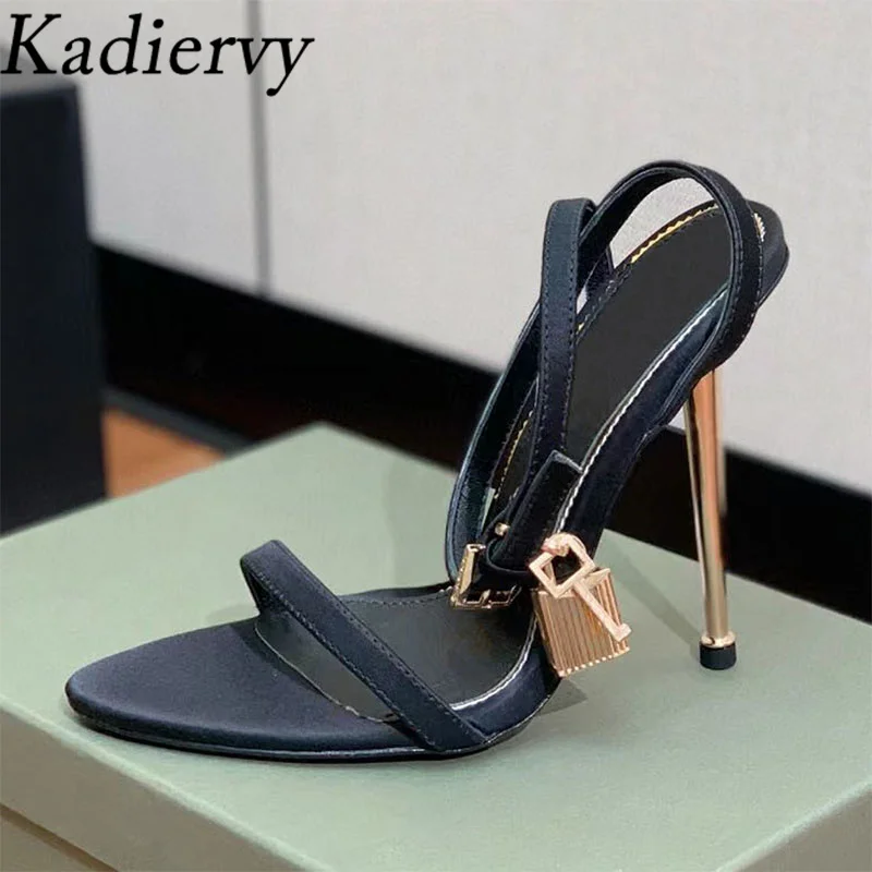 

Sexy High Heels Gladiator Sandals Women Satin Ankle Strap Runway Shoes Women Summer Metal Heels Sandals Woman Sandalias Mujer