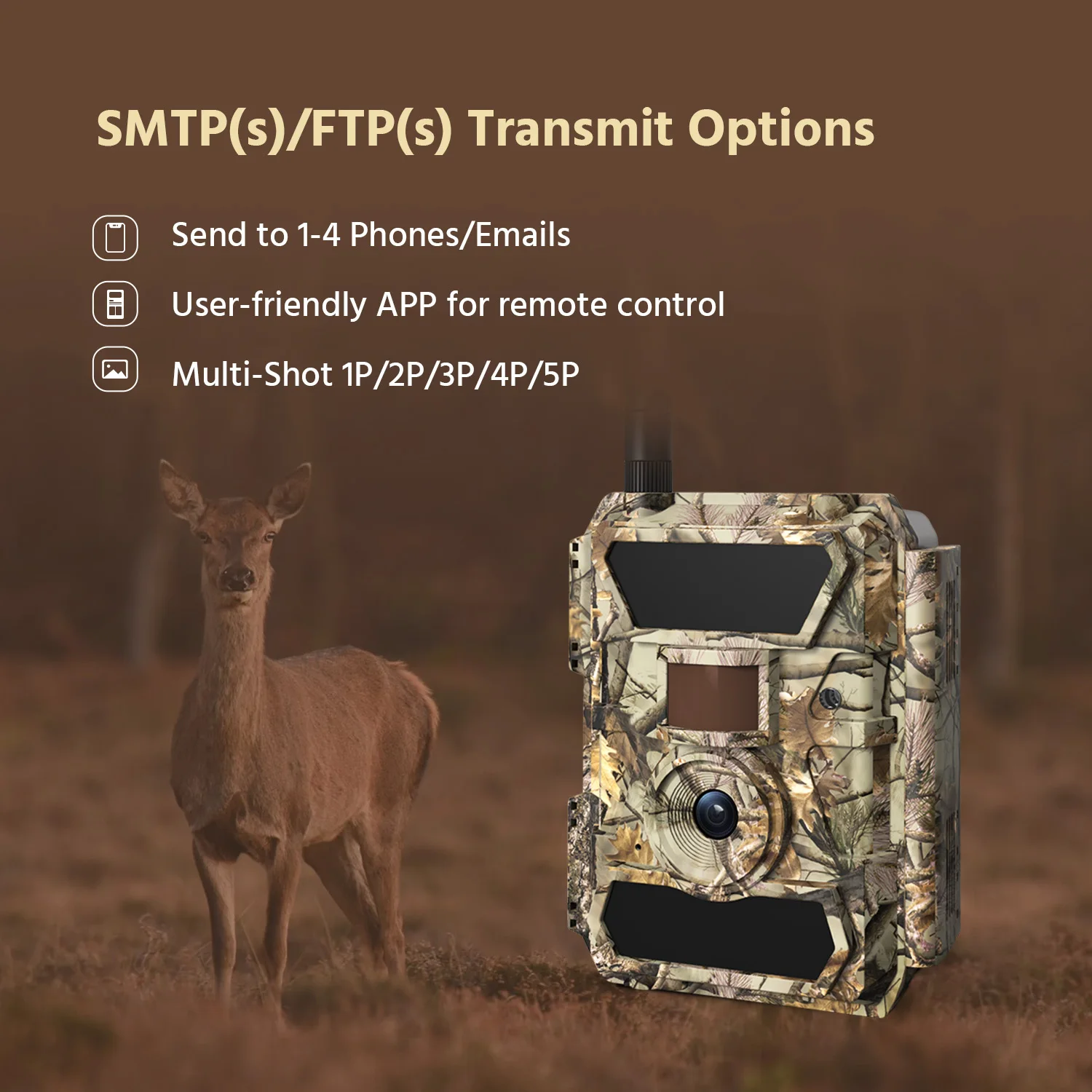 مصيدة صور لاسلكية للرؤية الليلية Wildcamera 4G FTP SMTP مسار الصيد لتتبع الحيوانات