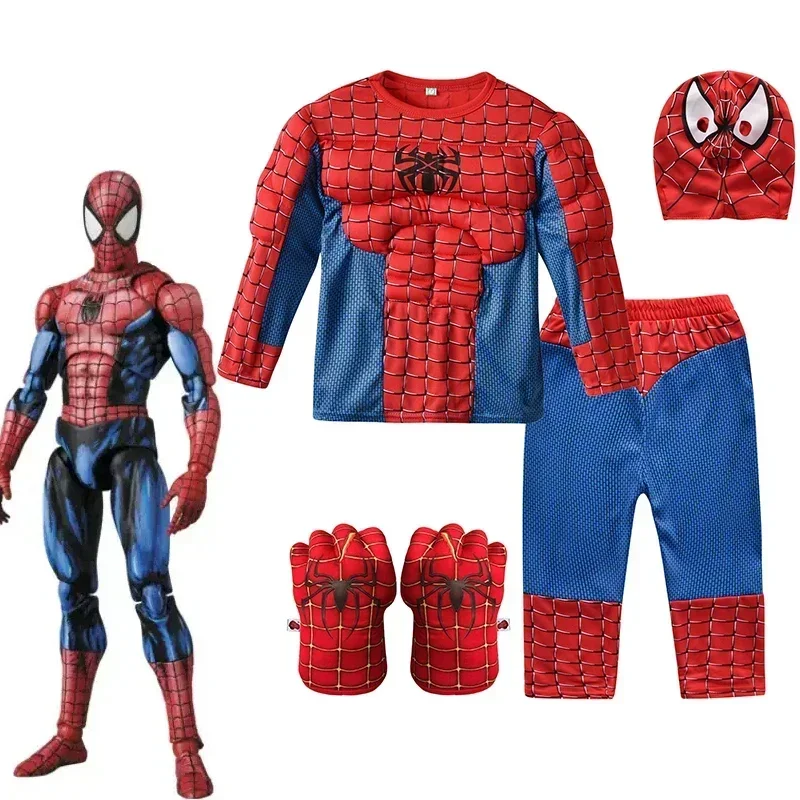 Cosplay Superhero Spiderman Captain America Cosplay Costume Boy Kids Clothes Hulk Muscle Suit Halloween Carnival Birthday Party