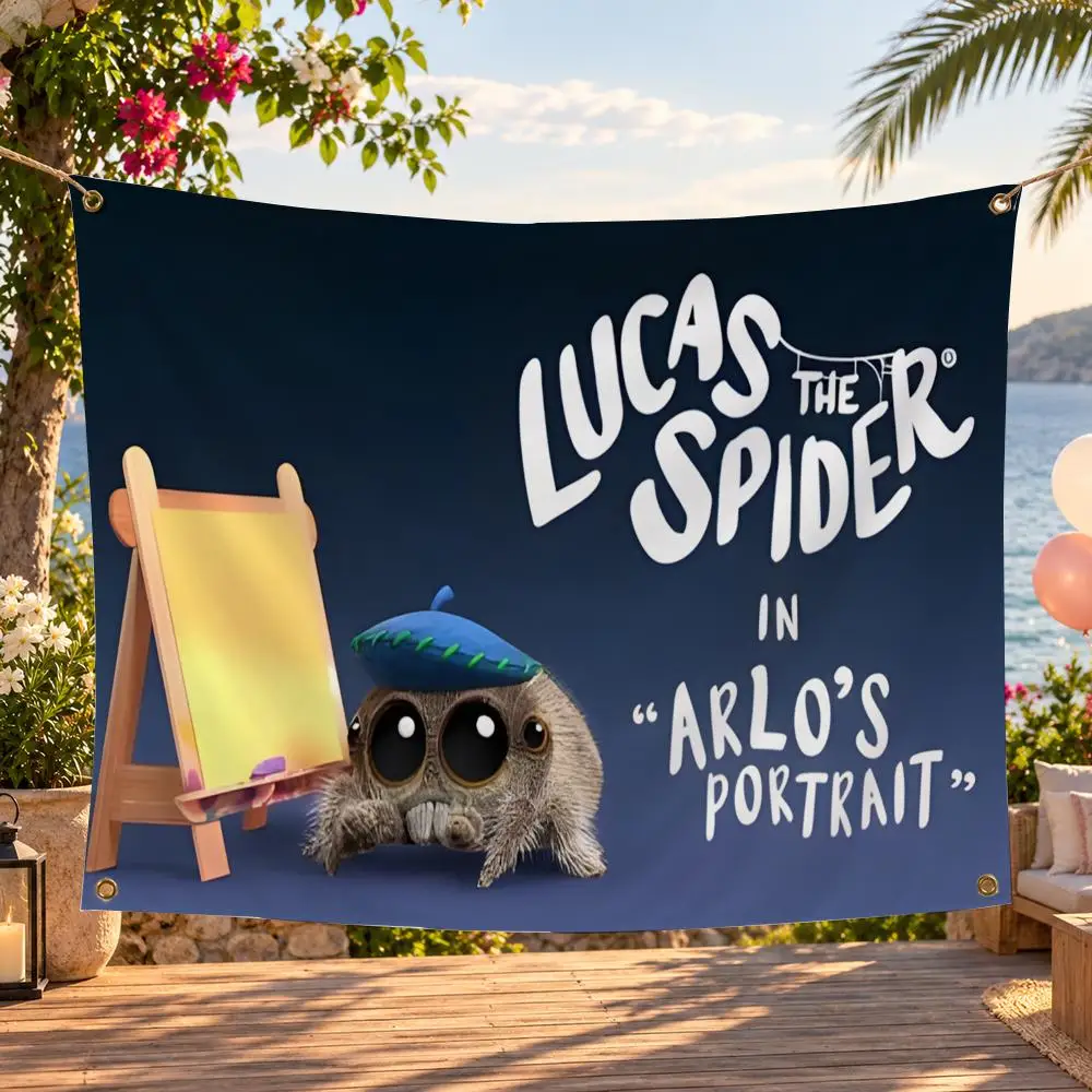 Cartoon Lucas the Spider Flags Minimalist Fabric Banner Flags Garden Shop Bedroom Festival Birthday Wall Decor