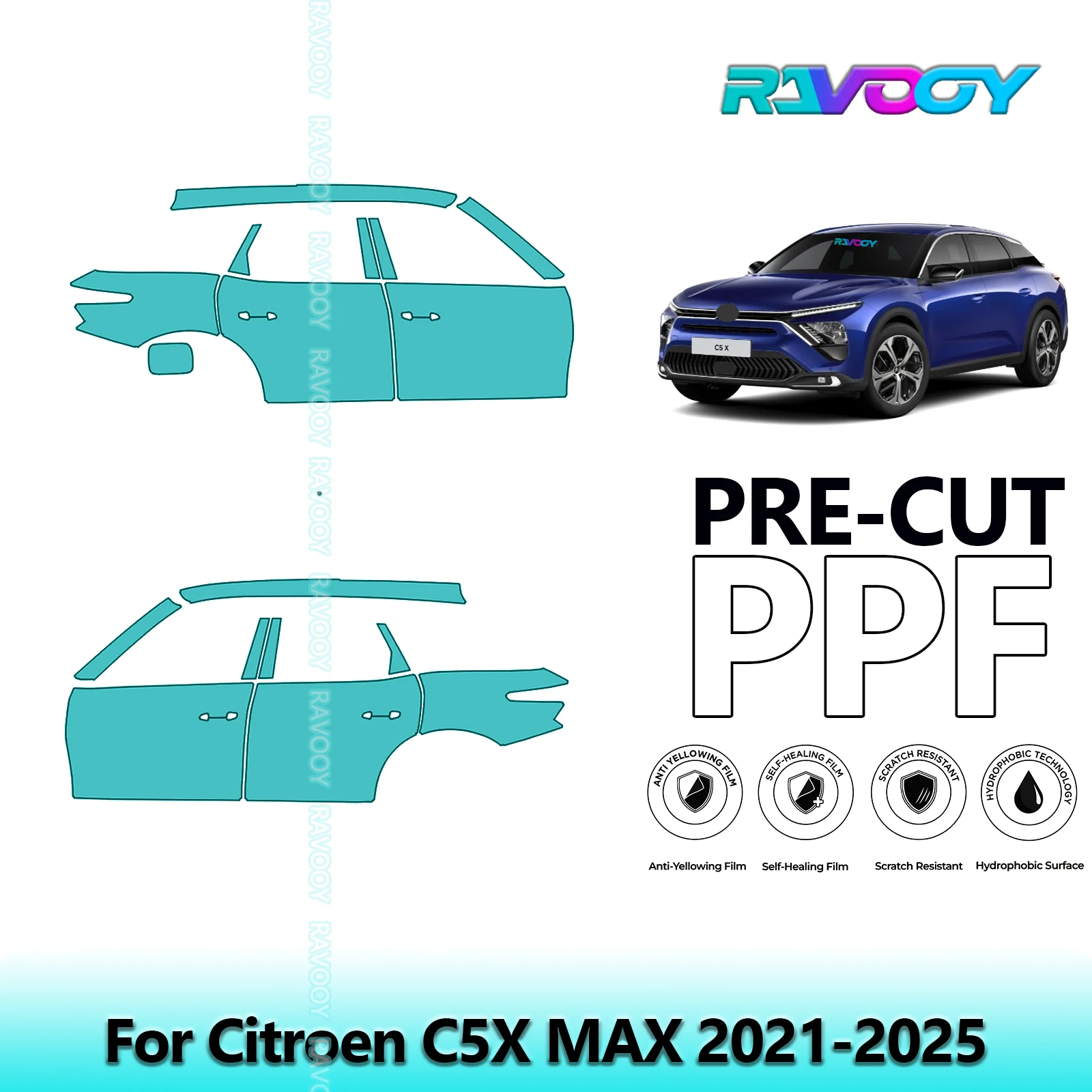 

For Citroen C5X MAX 2021-2025 8.5mil Clear Matte Pre-Cut PPF Door & A/B Pillar Kit TPU Paint Protection Film Set