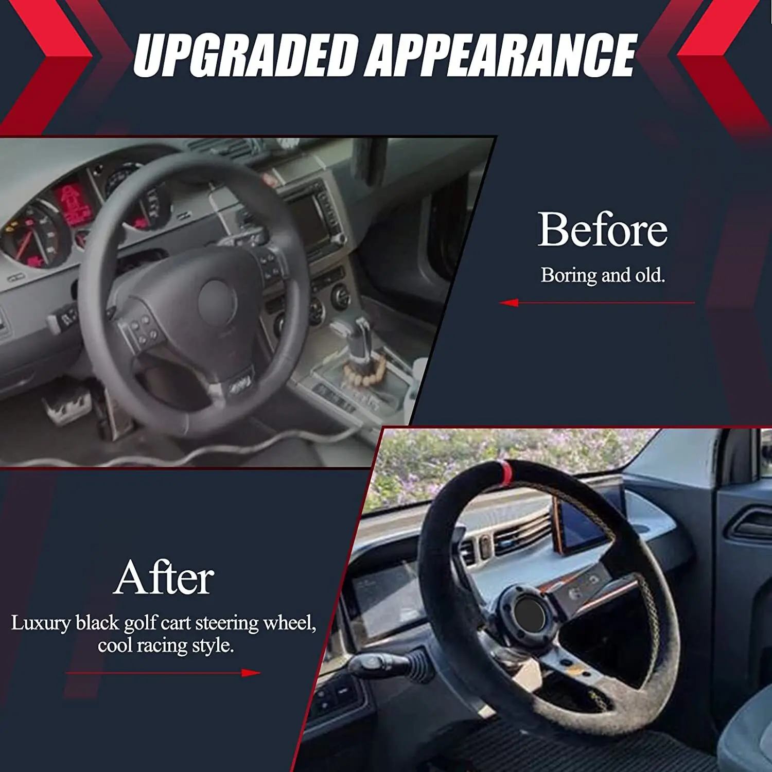 عجلة قيادة عالمية من جلد الغزال مقاس 14 بوصة مع زر قرن ومجموعة تحرير سريعة باللون الأسود