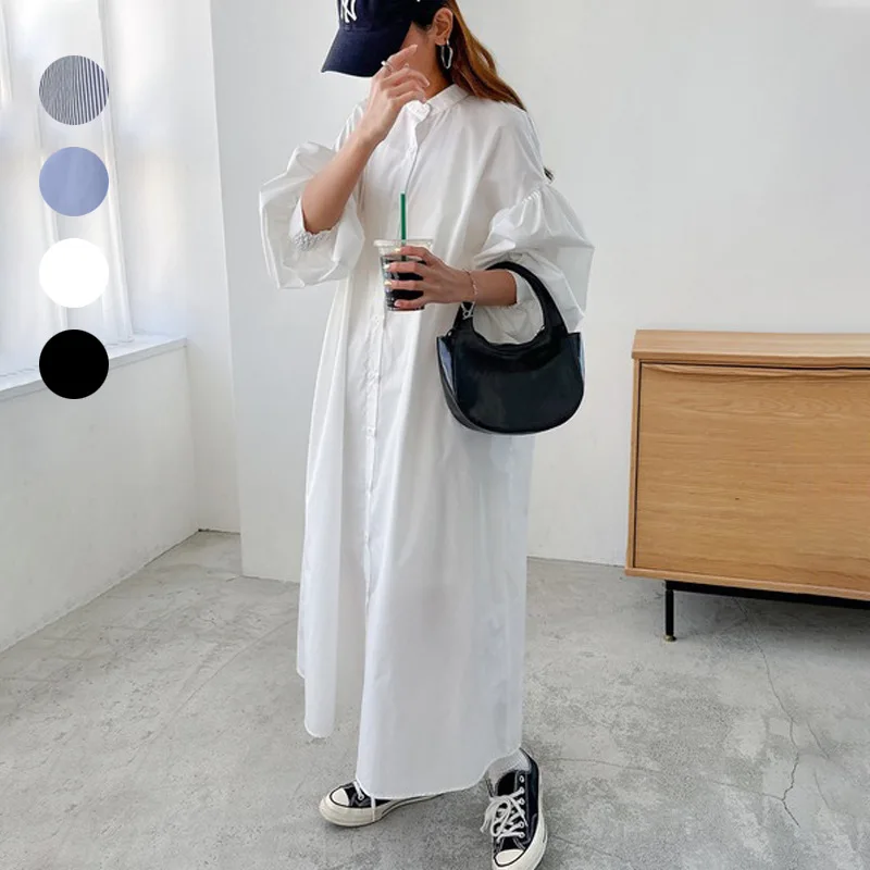 

Women's Lantern Sleeve Dress Women's New Autumn Lazy Style Loose Long Over-the-Knee Shirt Skirt