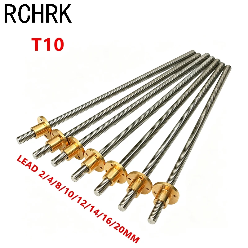 304 stainless steel T10 10mm Lead screw length 100 200 300 400 500 550 mm Lead 2 4 8 10 12 20 Trapezoidal Spindle Screw with Nut