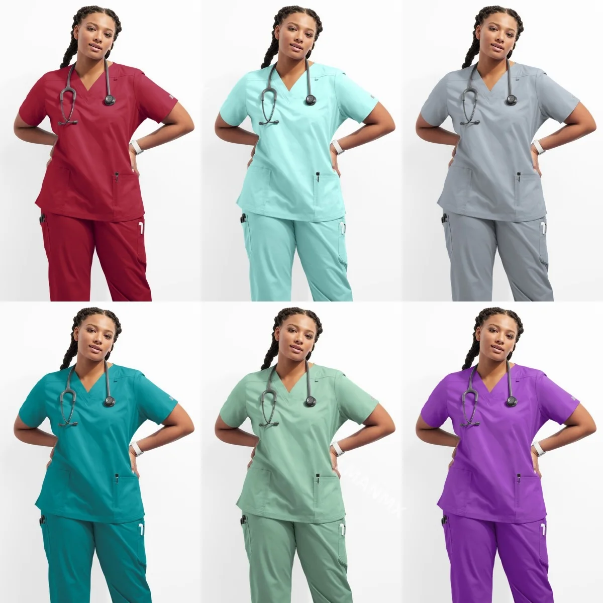 Conjunto esfoliante multicolorido de manga curta feminino, tops e calças, uniforme de enfermagem, Pet Shop, Médico, Cirurgia Médica Workwear