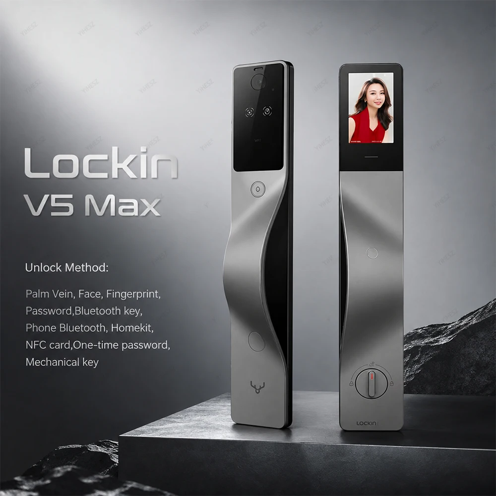 Palmar Vein 3D Face Recognition V5 MAX Lockin  Smart Door Lock Password Eye Lock Right or Left Link APP Control Screen