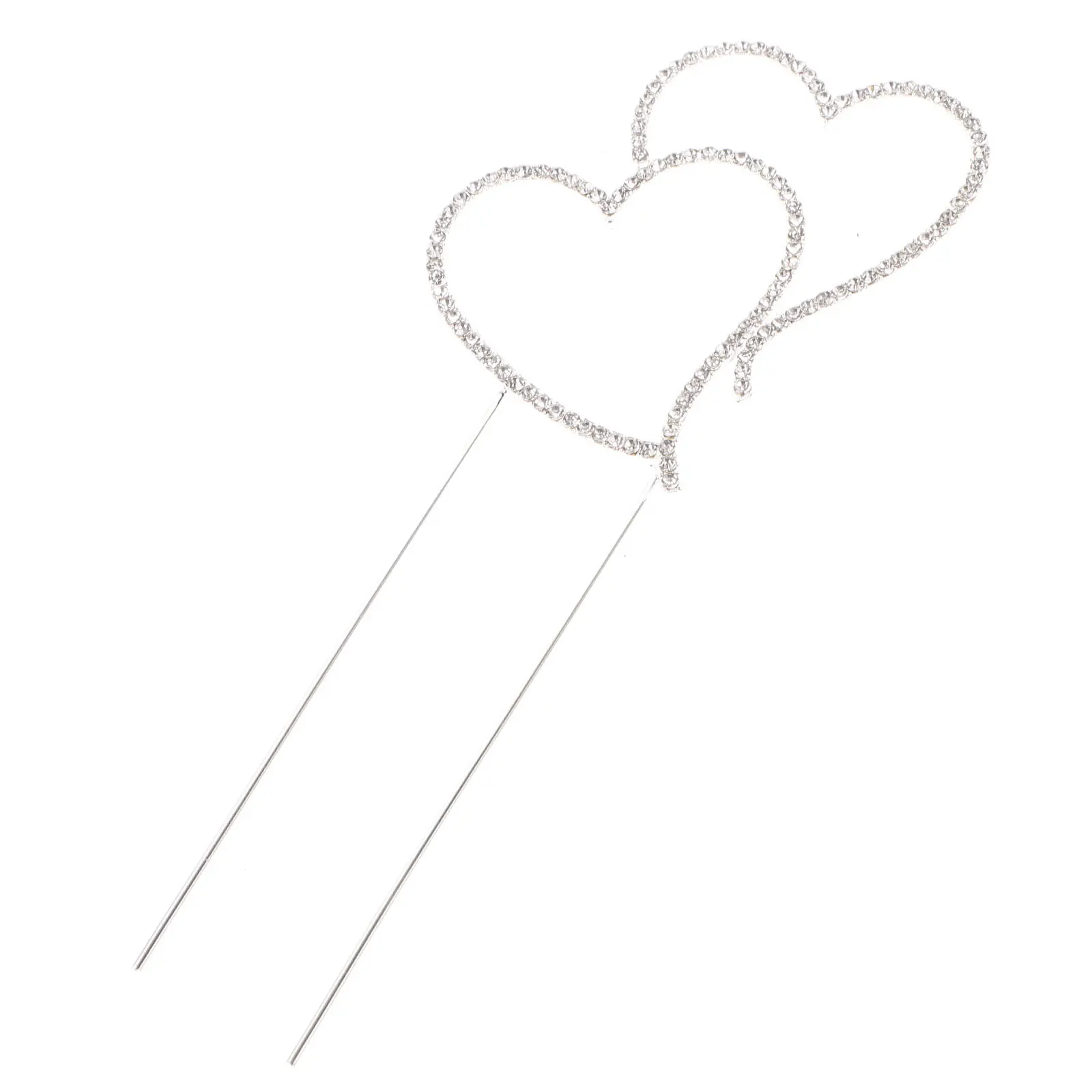 

Stunning Crystal Double Heart Cake Topper Silver Finish Size L for Wedding Engagement Party Romantic Cake Decoration