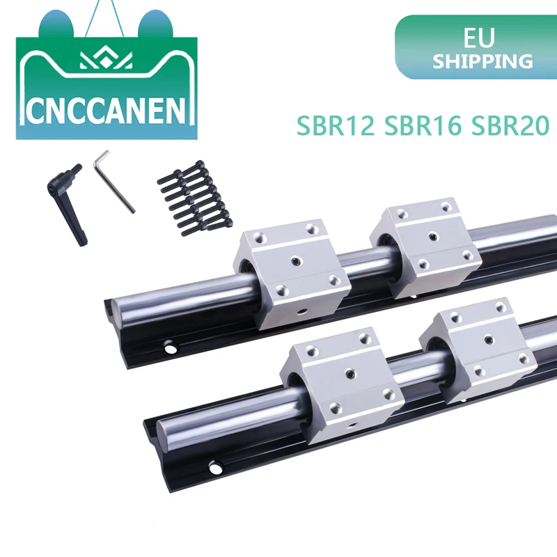 2PCS Black Linear Guide Rails SBR12 SBR16 SBR20 300-1000mm + 4PCS UU Bearing Blocks for DIY CNC Routers Lathes Mills