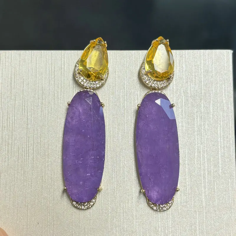 Bilincolor Fashion Yellow and Purple Cubic Zirconia Earring for Women Jewelry