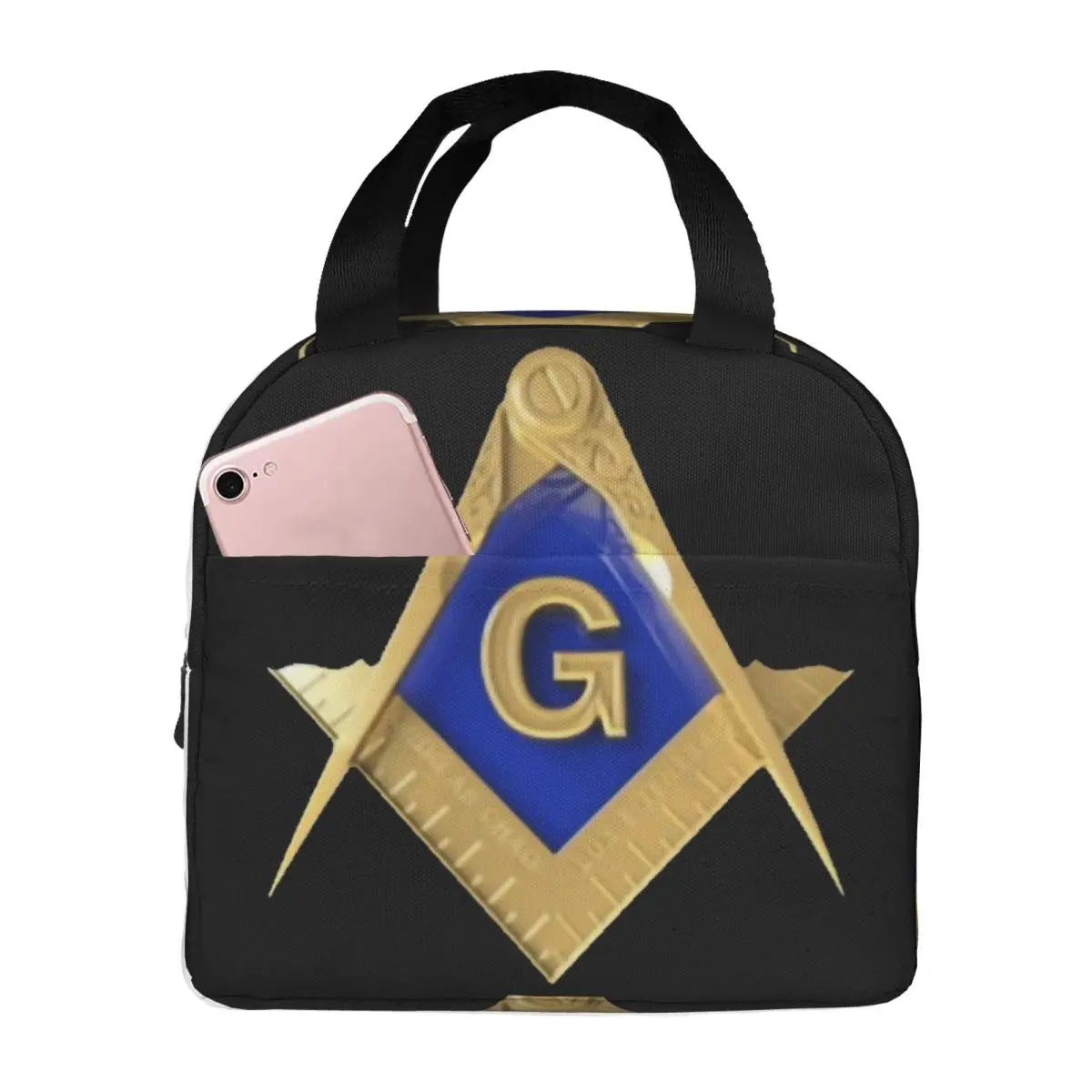 Freemason Gold Square And Compass Thermal Insulated Lunch Bag Women Freemasonry Symbol  Portable Lunch Container for Food Box