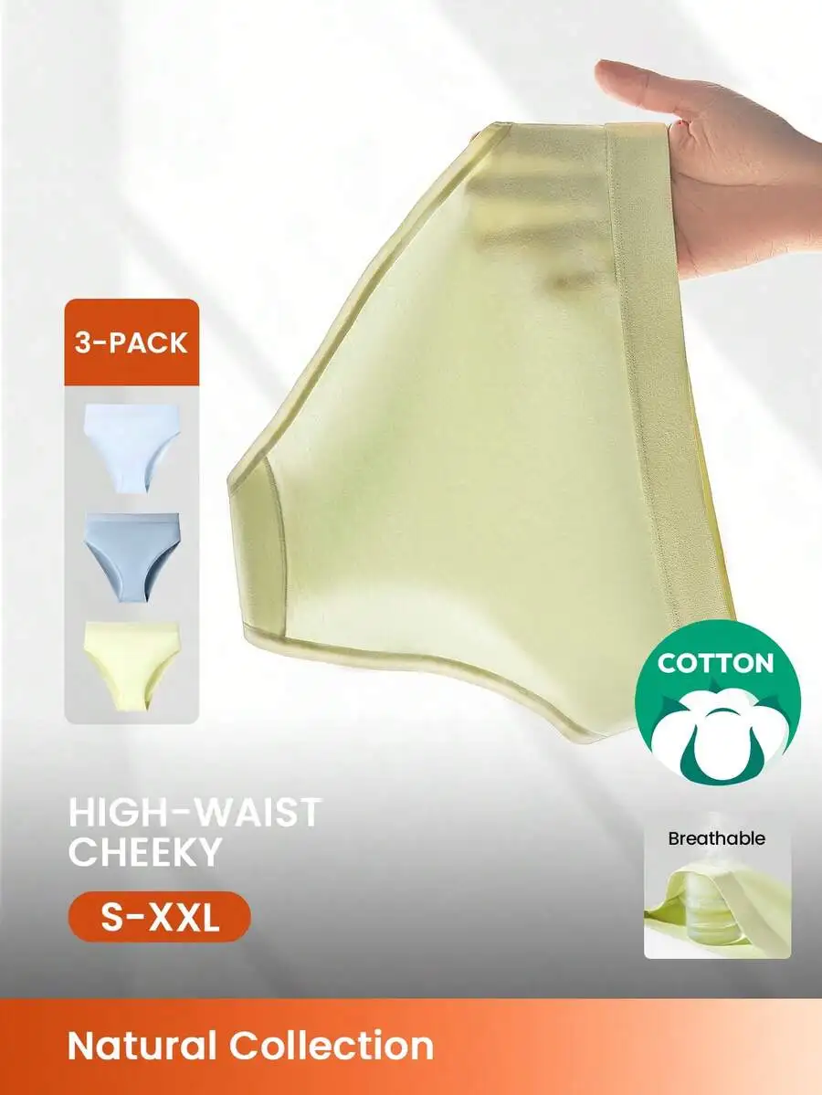 

3-Pack Cotton High-Waist Cheeky Panties Women Underwear Breathable Comfort S-XXL