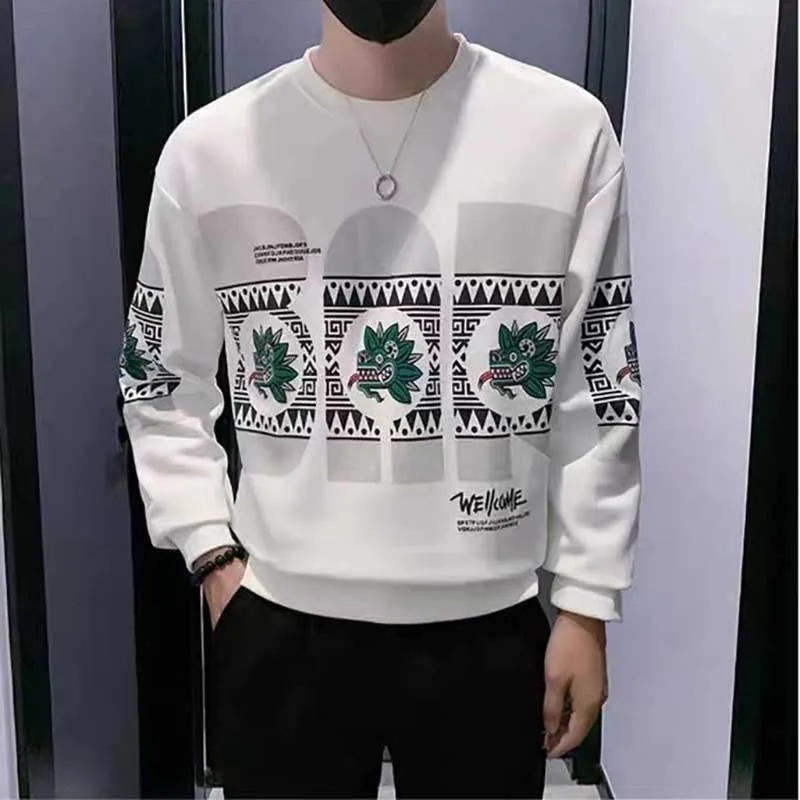 Fashion O-Neck Printed Casual Sweatshirts Mens Clothing 2024 Spring New Loose All-match Pullovers Tops Korean Sweatshirts