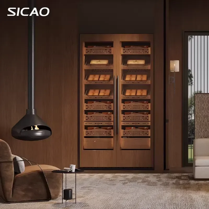 Electric Cigar Humidor Cabinet Spanish Cedar App Control Temperature Humidity Professional Customized Household Storage Box