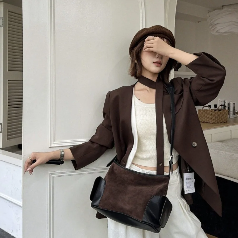 

High Quality Armpit Bag Autumn New Retro High-end Atmospheric Suede Nubuck Tote Single Shoulder Large Capacity Bag Leather