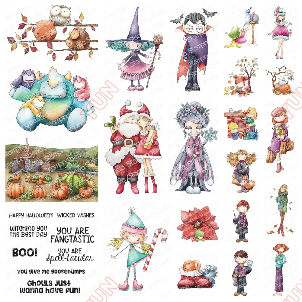 

2025 New Halloween Witch Elf Stamps Christmas Be Merry Sentiment Set Stamp Die Scrapbooking Diary DIY Greeting Card Decoration