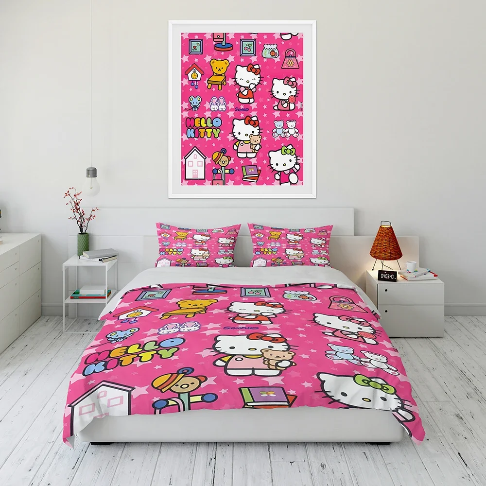 

Sanrio Hello Kitty Cute Pink Cat Polyester Bed Cover Set 3d Children Bedding Set Twin Size Bedding Sets Comforter Bedding Sets