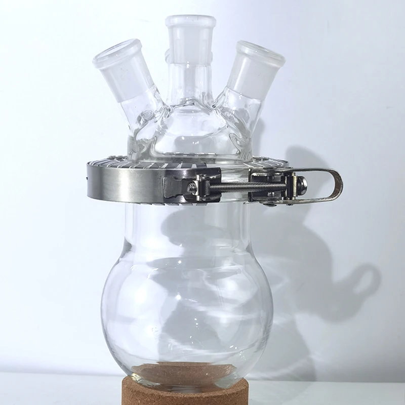 2000ml open reactor, single-layer glass flask, flat/round bottom, stainless steel flange clamp, split three-port reactor