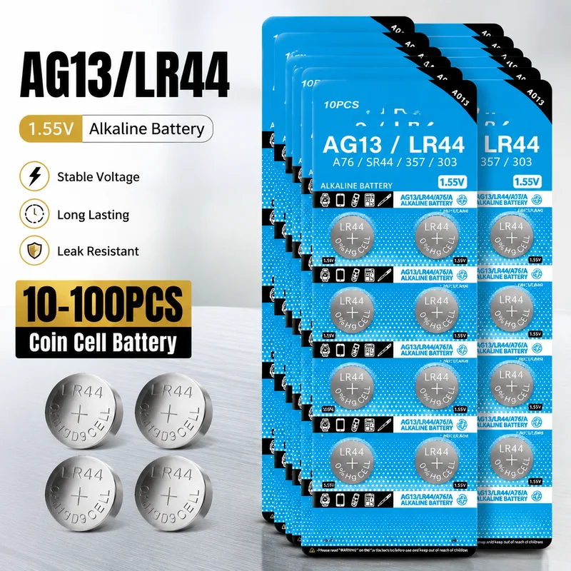 Alkaline Button Cell Battery AG13 LR44 A76 1.55V 10-100PCS For Watch Toy Remote, L1154 SR44 357 303 Coin Cell