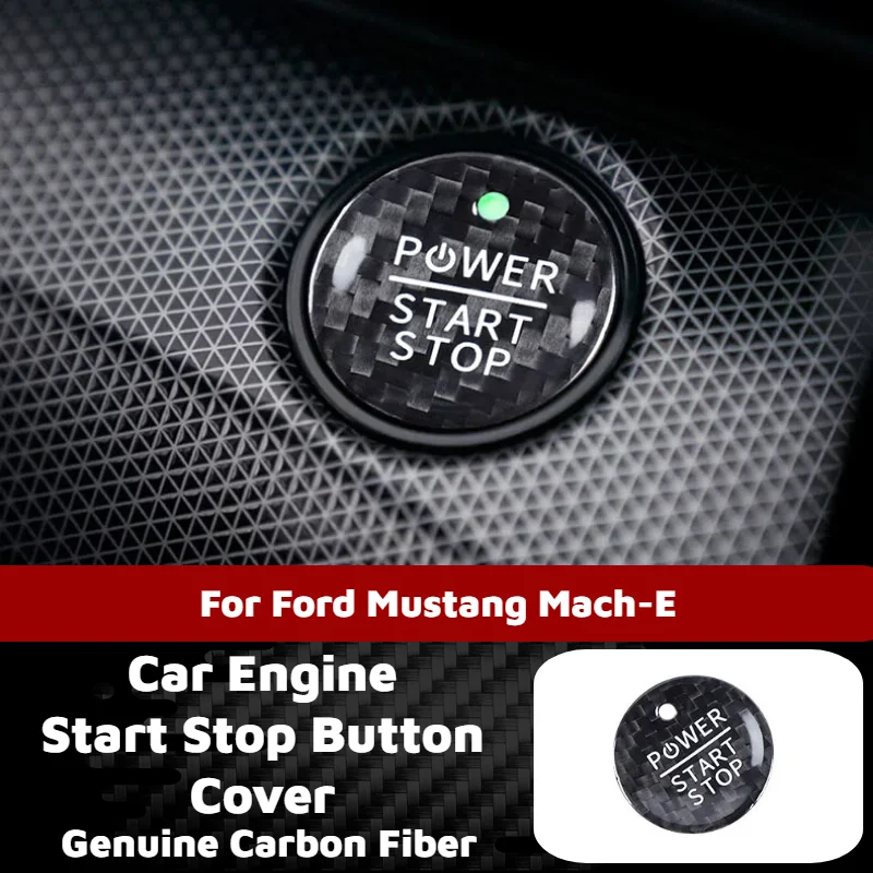 Car Engine Start Stop Button Cover Carbon Fiber Decal for Ford Mustang Mach-E Interior Decor Accessories Modification Stickers