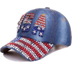 Point Drill Baseball Cap USA Full Brim Drill Sports Casual Diamond Set Cowboy Sun Hat Letters Sun Hats