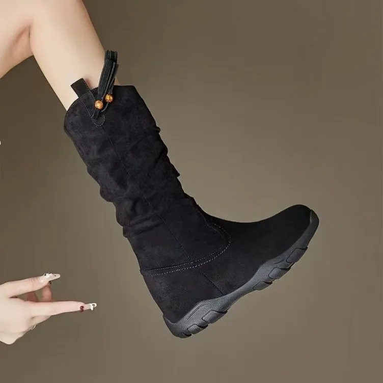 

Women's knee high boots 2026 new retro stacking boots thick soled women's boots