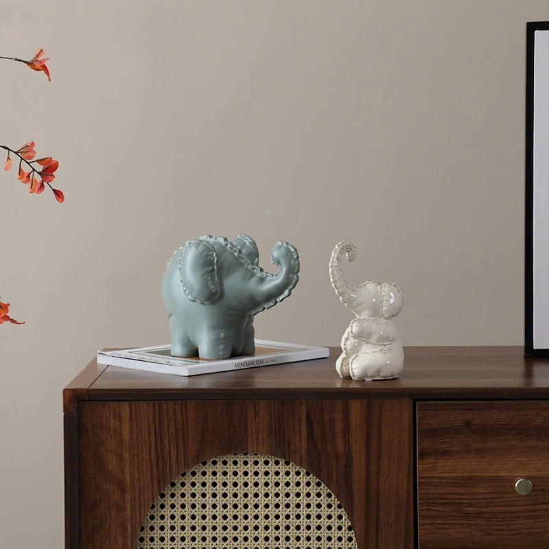 Nordic modern abstract and interesting elephant ceramic small ornament,  desktop high-end home decoration