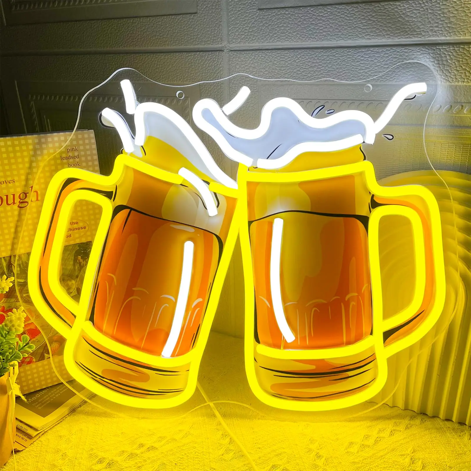 

Неоновая вывеска для пива для декора стен с регулируемой яркостью, стеклянный дизайн, светящаяся вывеска с питанием от USB для бара, паба, спальни, вечеринки